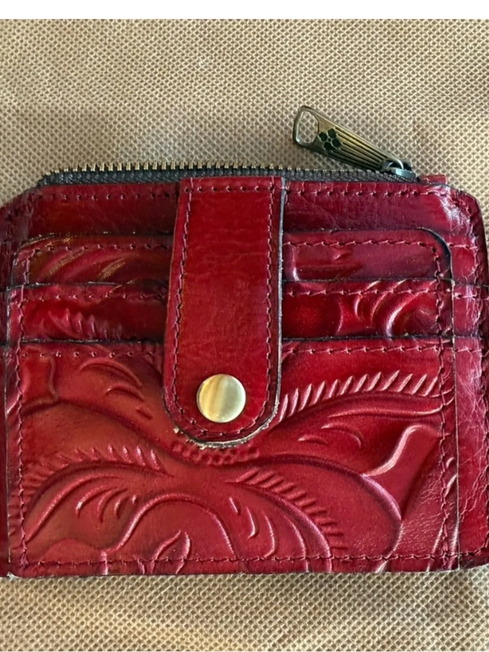 Patricia Nash Chauny Satchel Crossbody Ruby Red Tooled Wallet Dust Bag Set NEW